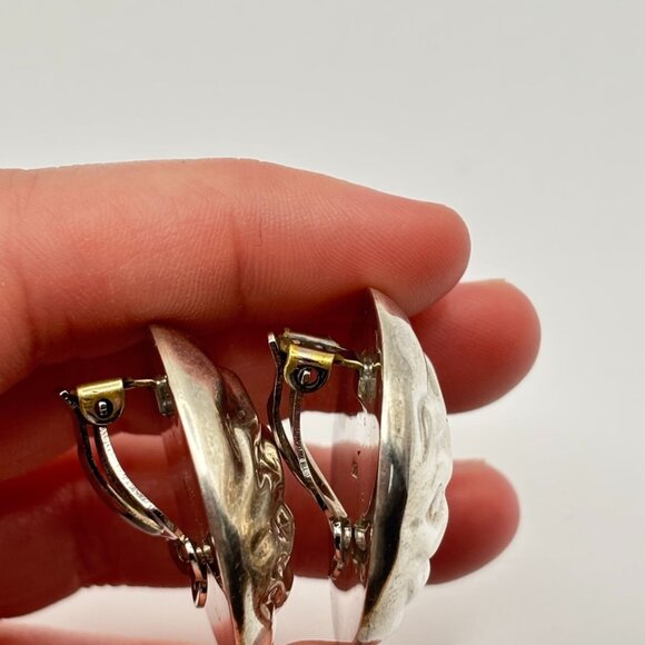 Sterling Silver 925 Clip-On Earrings Textured Wave Design - Picture 3 of 8